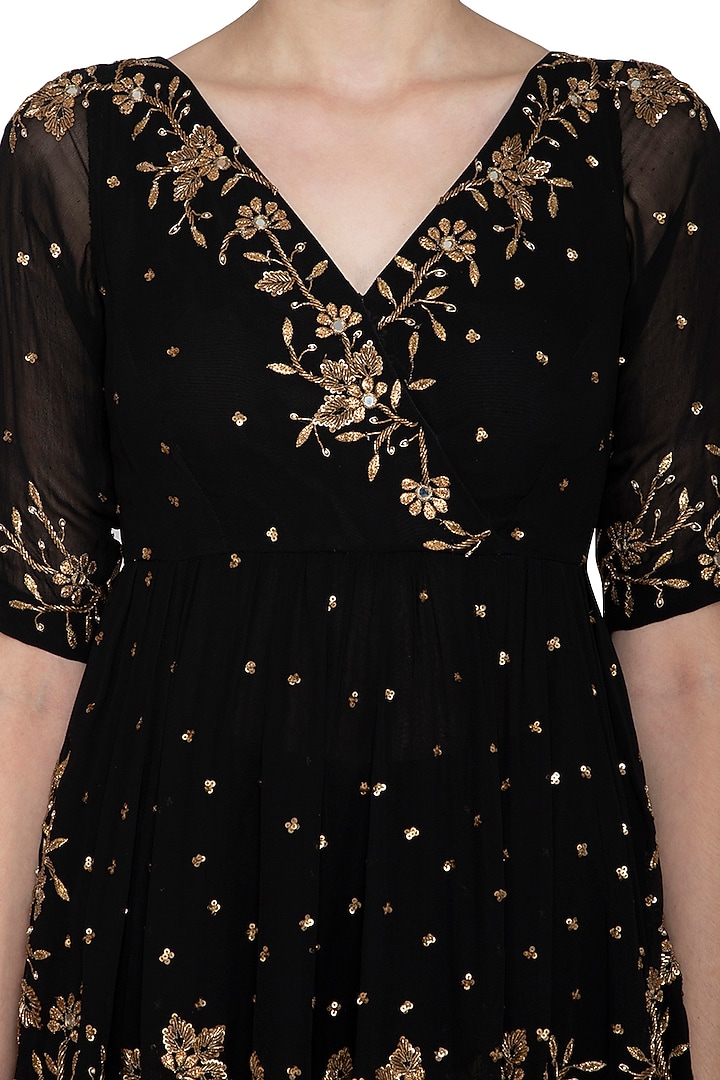Black Embellished Top With Wedding Sharara Pants by Esha Koul at Pernia's Pop Up Shop