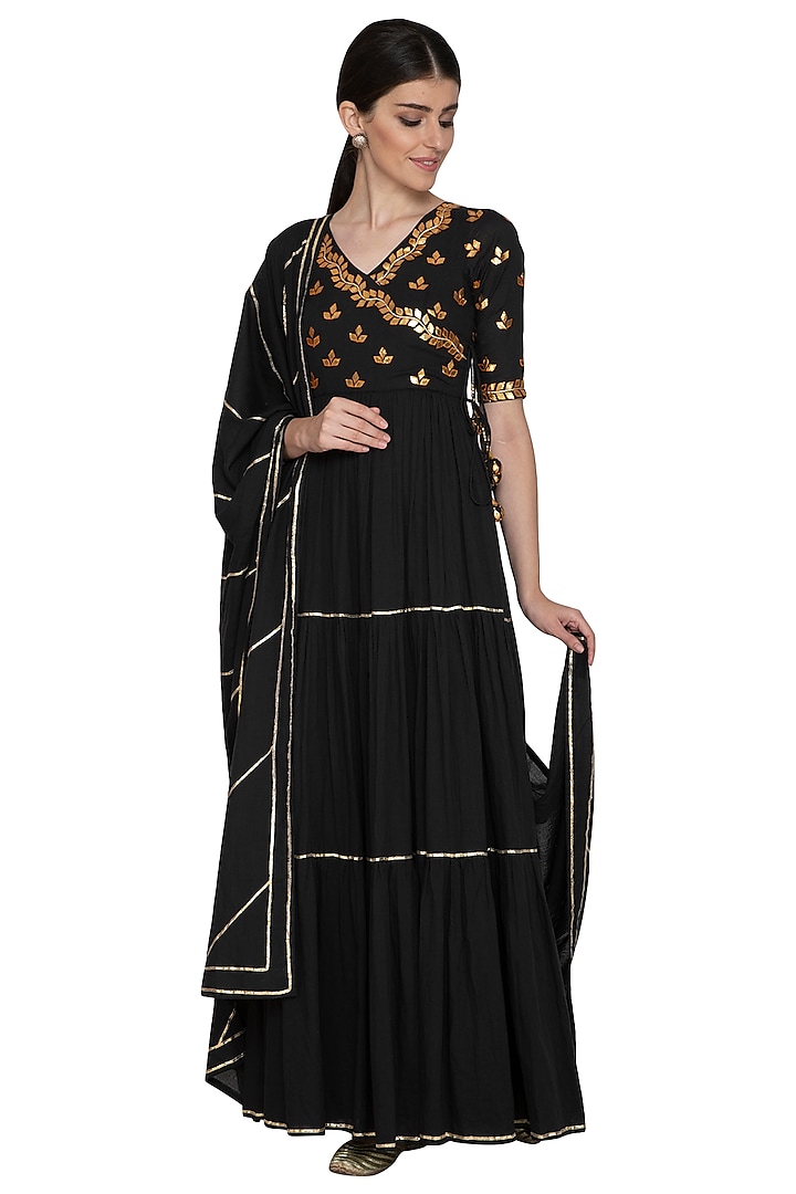 Black Embellished Anarkali With Dupatta by Esha Koul