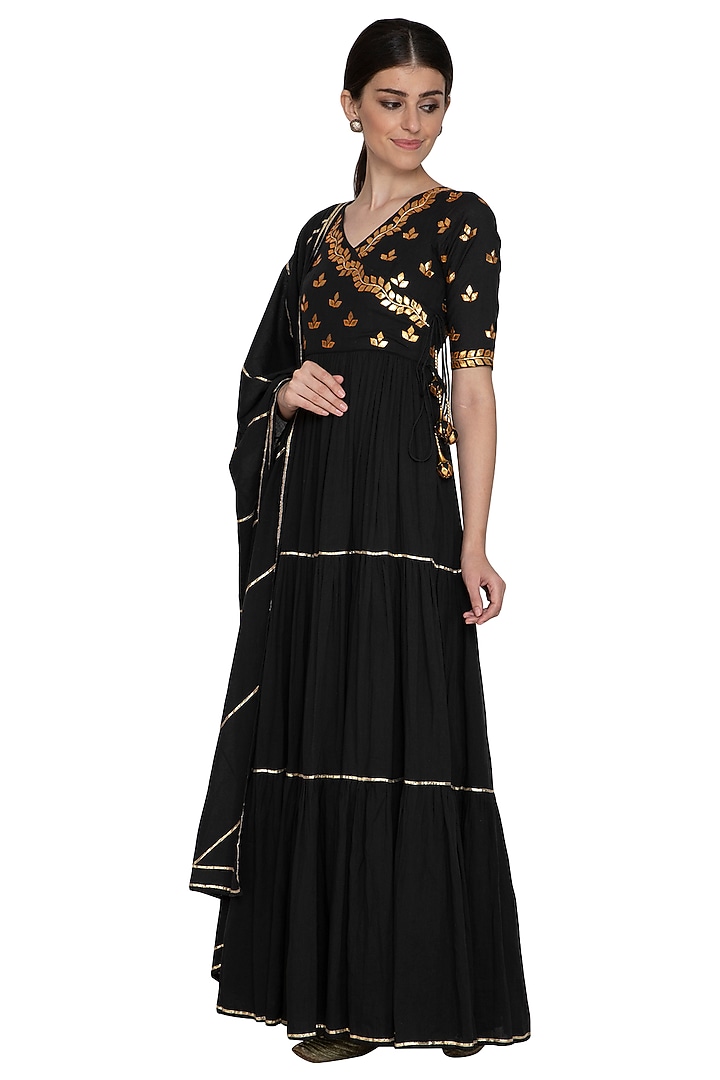 Black Embellished Party Wear Anarkali With Dupatta by Esha Koul at Pernia's Pop Up Shop