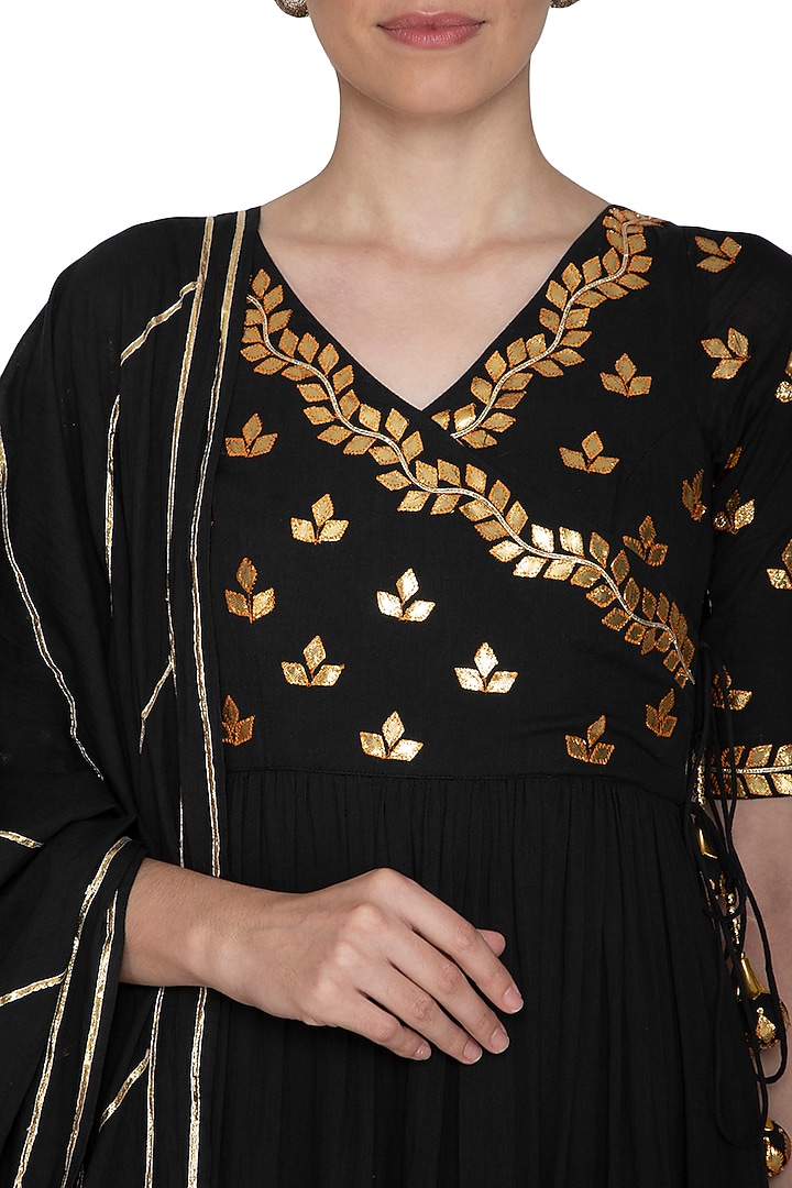 Black Embellished Party Wear Anarkali With Dupatta by Esha Koul at Pernia's Pop Up Shop