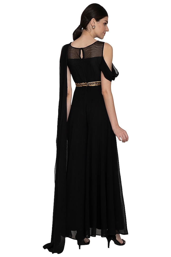 Black Embellished Jumpsuit With Belt by Esha Koul at Pernia's Pop Up Shop