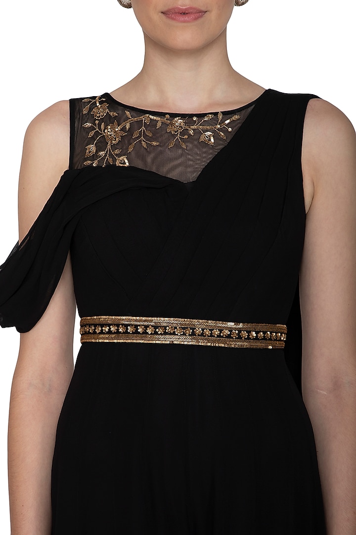 Black Embellished Jumpsuit With Belt by Esha Koul at Pernia's Pop Up Shop
