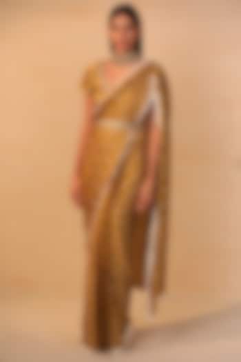 Mustard Pre-Draped Saree Set by Esha Koul
