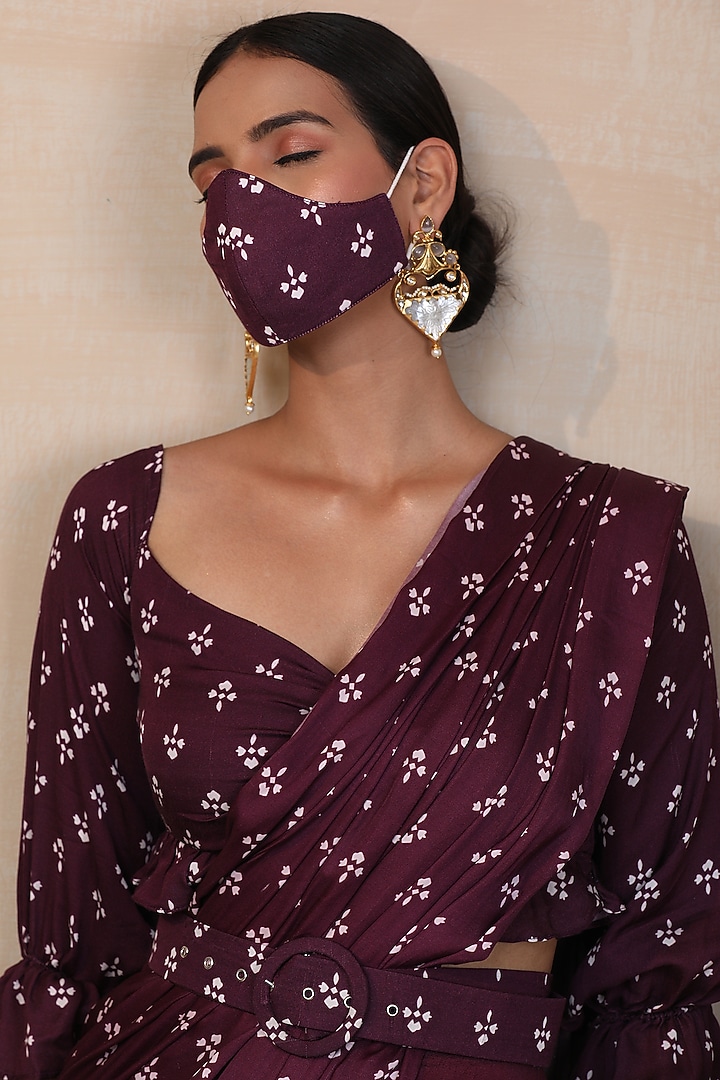 Purple Printed Party Wear Saree Set by Esha Koul at Pernia's Pop Up Shop