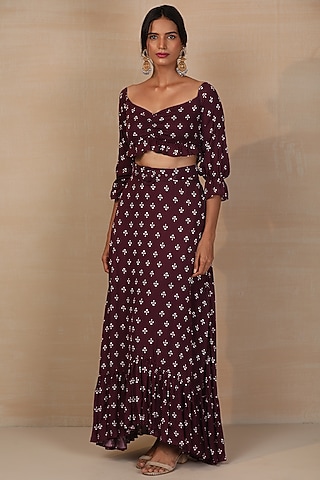Purple Modal Satin Skirt Set by Esha Koul