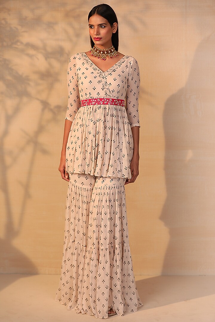 Off White Printed Gharara Set by Esha Koul at Pernia's Pop Up Shop