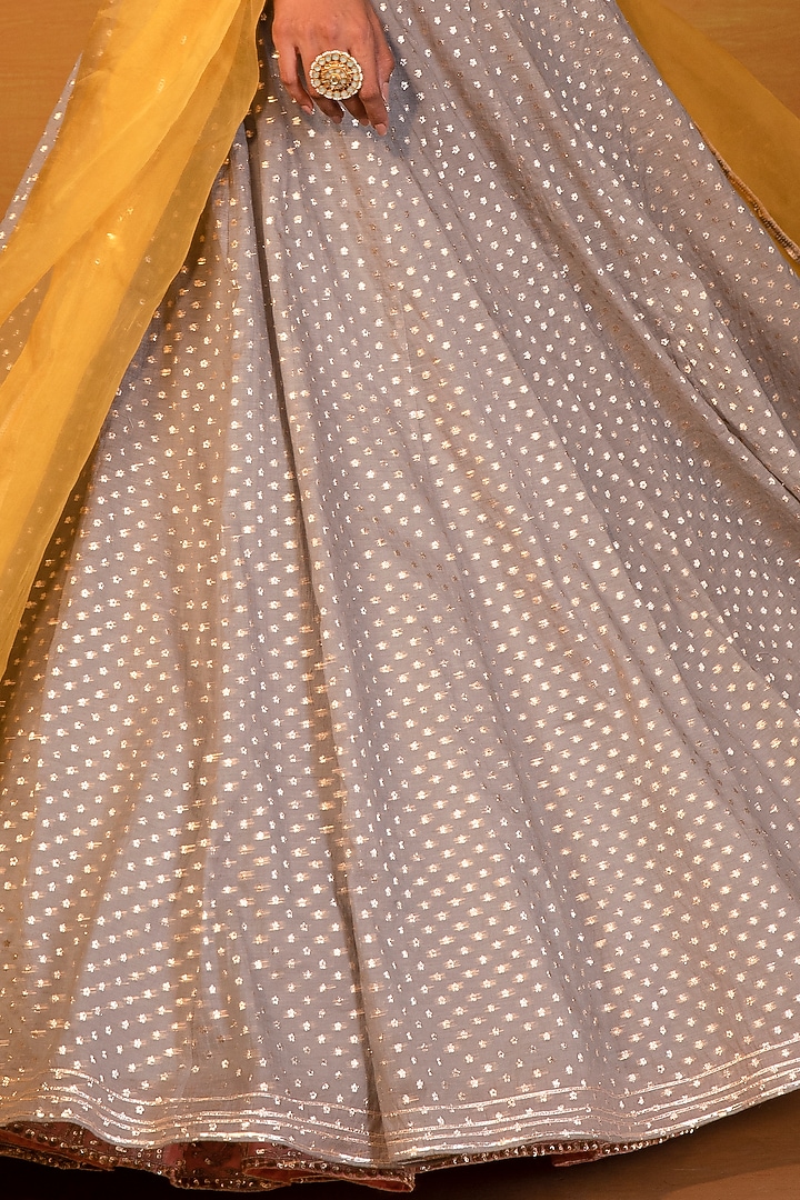 Medium Grey Textured Chanderi Gota Embellished Wedding Lehenga Set by Esha Koul at Pernia's Pop Up Shop