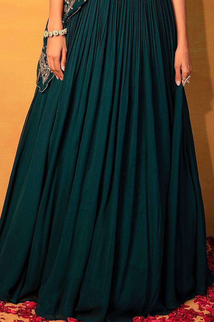 Emerald Green Wedding Lehenga Set With Embellished Cape by Esha Koul at Pernia's Pop Up Shop