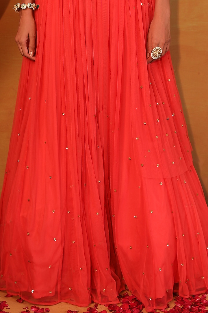 Coral Embellished Wedding Lehenga Set by Esha Koul at Pernia's Pop Up Shop