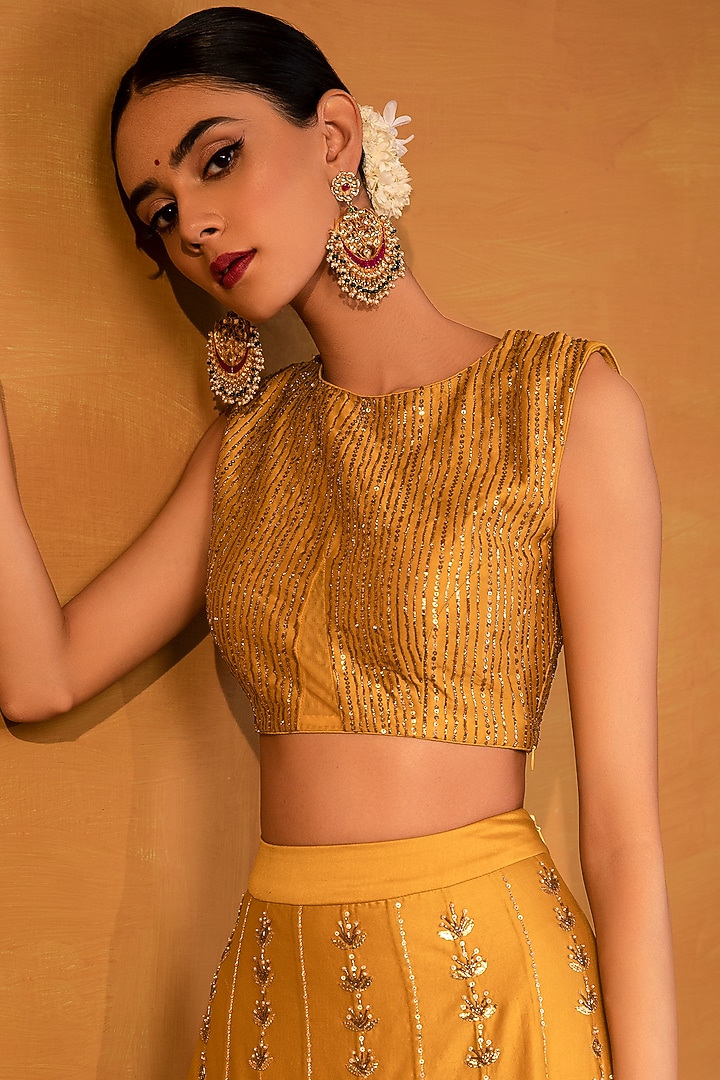 Mustard Embellished Lehenga Set by Esha Koul at Pernia's Pop Up Shop