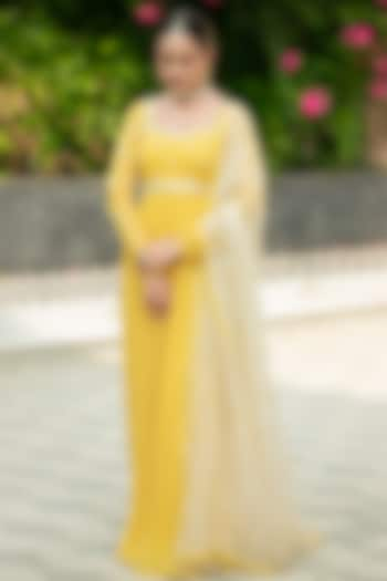 Yellow Georgette Embellished Anarkali Set by Esha Koul at Pernia's Pop Up Shop