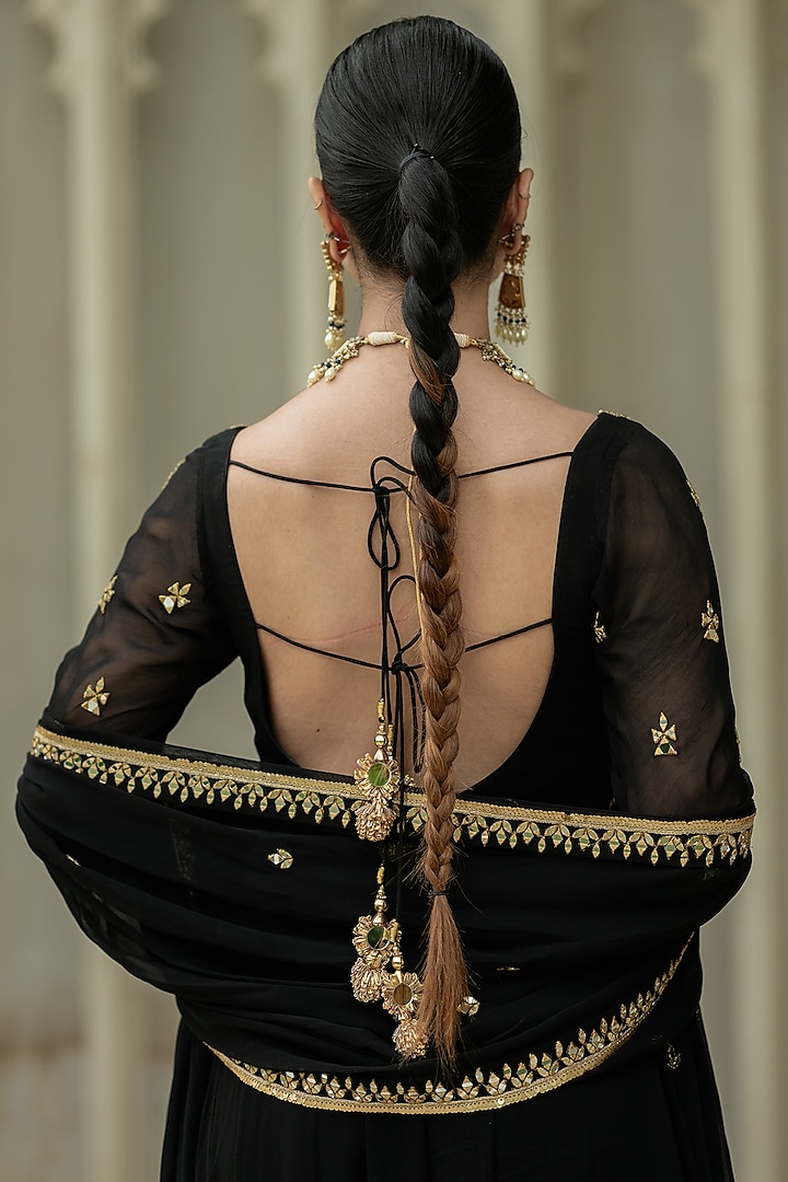 Black Georgette Embellished Wedding Anarkali Set by Esha Koul at Pernia's Pop Up Shop