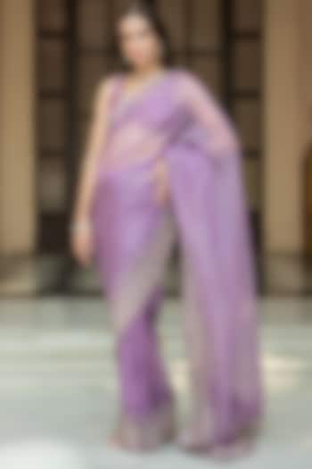 Lavender Organza Embellished Pleated Wedding Saree Set by Esha Koul at Pernia's Pop Up Shop