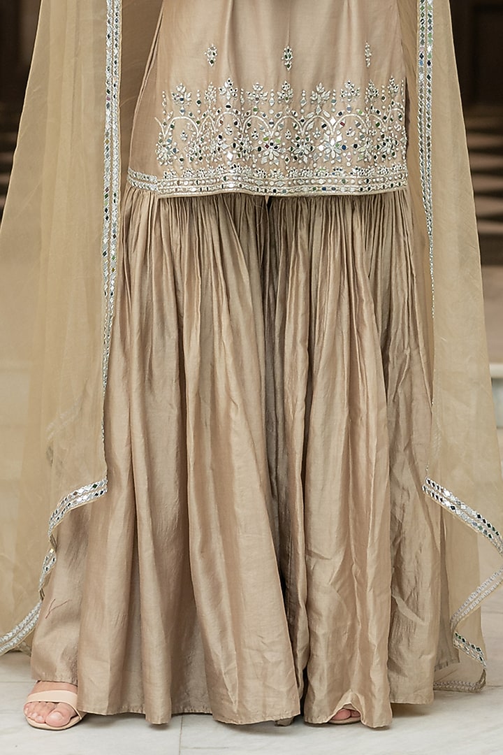 Brown Chanderi Embellished Wedding Sharara Set by Esha Koul at Pernia's Pop Up Shop