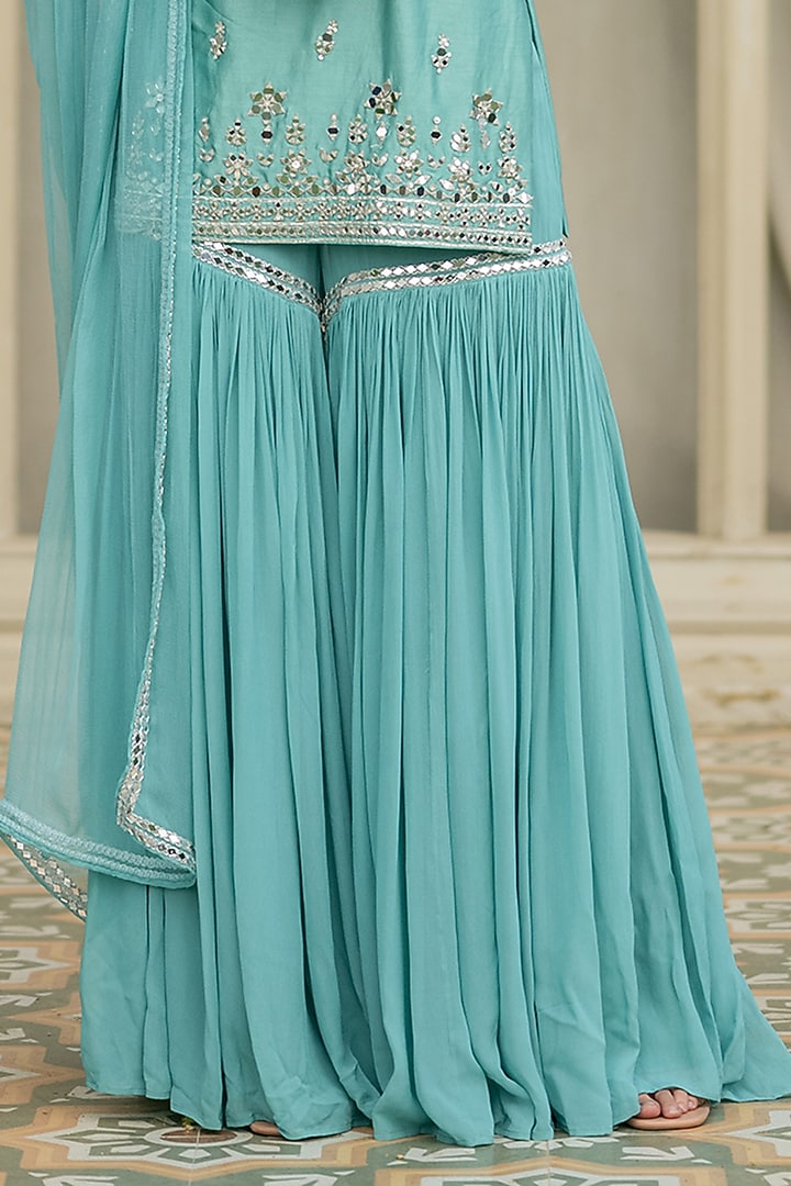 Blue Chanderi Embellished Wedding Sharara Set by Esha Koul at Pernia's Pop Up Shop