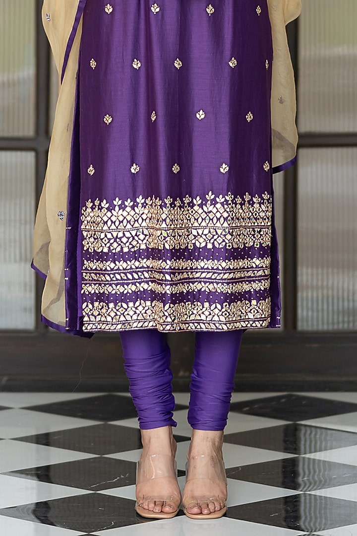 Purple Chanderi Embellished Kurta Set by Esha Koul at Pernia's Pop Up Shop