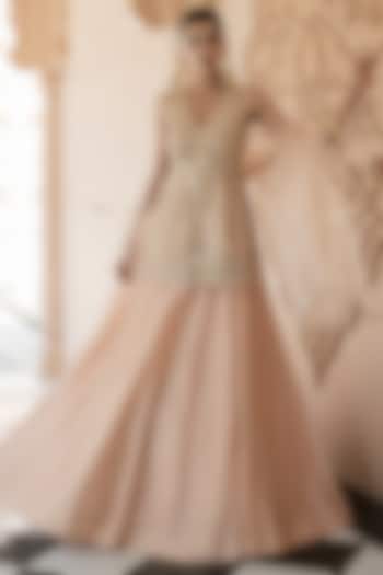 Pink Chanderi  dulhan bday 22 may Lehenga Set by Esha Koul at Pernia's Pop Up Shop