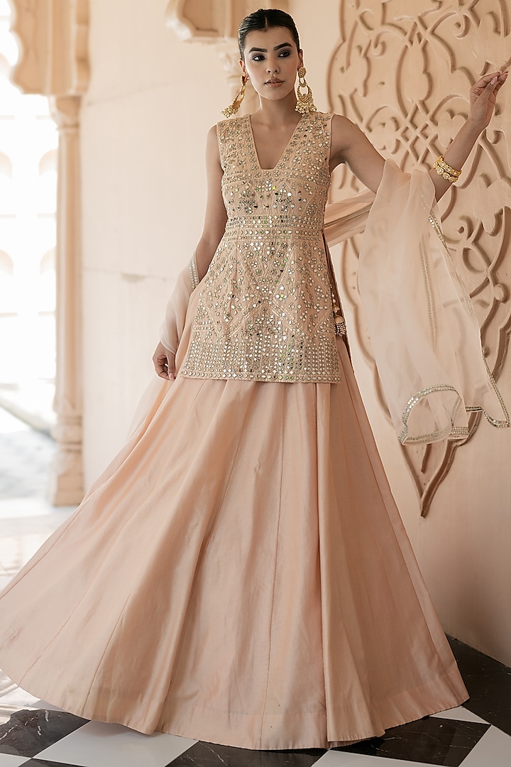 Pink Chanderi  dulhan bday 22 may Lehenga Set by Esha Koul at Pernia's Pop Up Shop