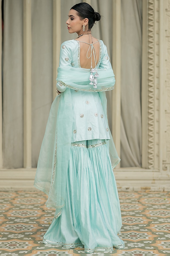 Baby Blue Chanderi Wedding Sharara Set by Esha Koul at Pernia's Pop Up Shop