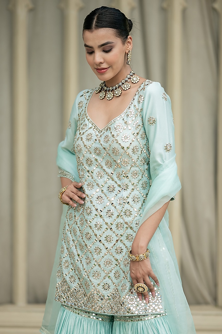 Baby Blue Chanderi Wedding Sharara Set by Esha Koul at Pernia's Pop Up Shop