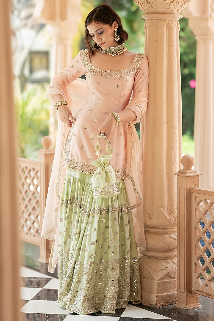 Mint Chanderi Embellished Wedding Sharara Set by Esha Koul at Pernia's Pop Up Shop