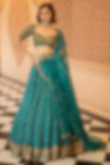 Teal Green Embellished Lehenga Set by Esha Koul at Pernia's Pop Up Shop