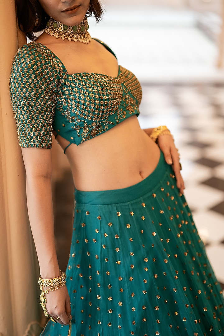 Teal Green Embellished Wedding Lehenga Set by Esha Koul at Pernia's Pop Up Shop