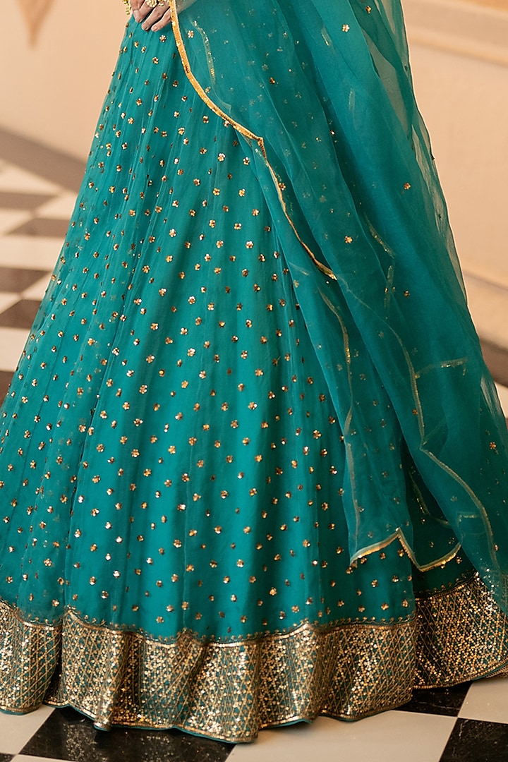 Teal Green Embellished Wedding Lehenga Set by Esha Koul at Pernia's Pop Up Shop