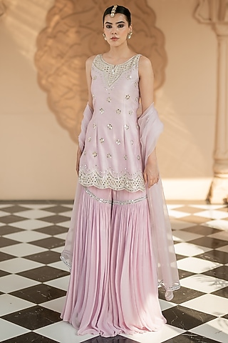 Lilac Georgette Embellished Sharara Set by Esha Koul