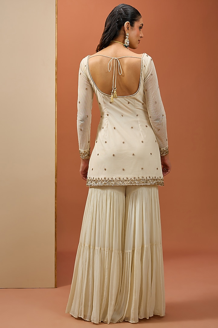 Off-White Net & Semi Crepe Wedding Sharara Set by Esha Koul at Pernia's Pop Up Shop