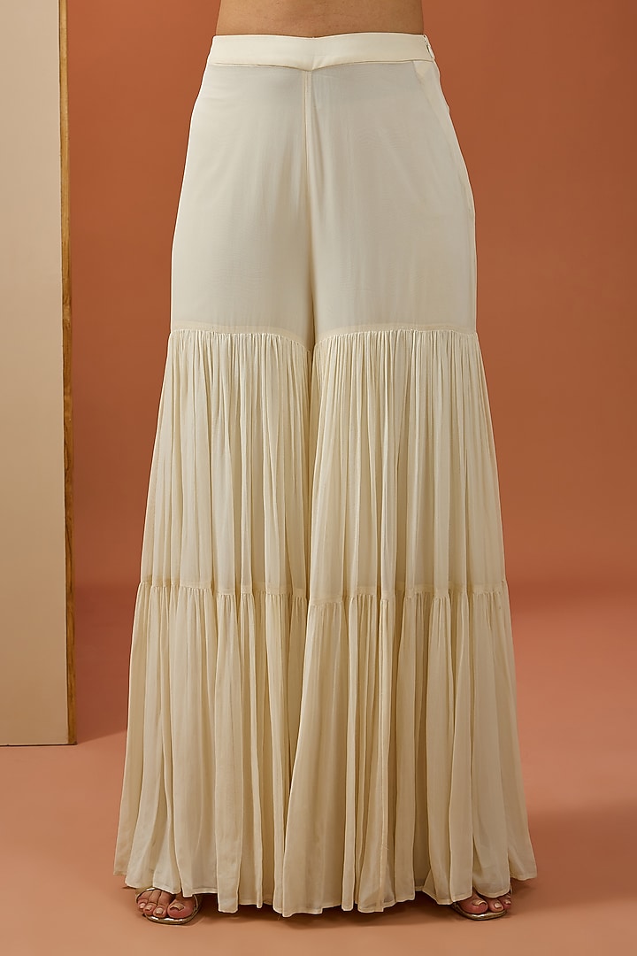 Off-White Net & Semi Crepe Wedding Sharara Set by Esha Koul at Pernia's Pop Up Shop
