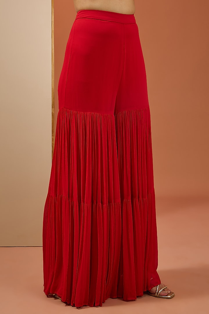 Red Georgette & Semi Crepe Hand Embroidered Wedding Anarkali Set by Esha Koul at Pernia's Pop Up Shop