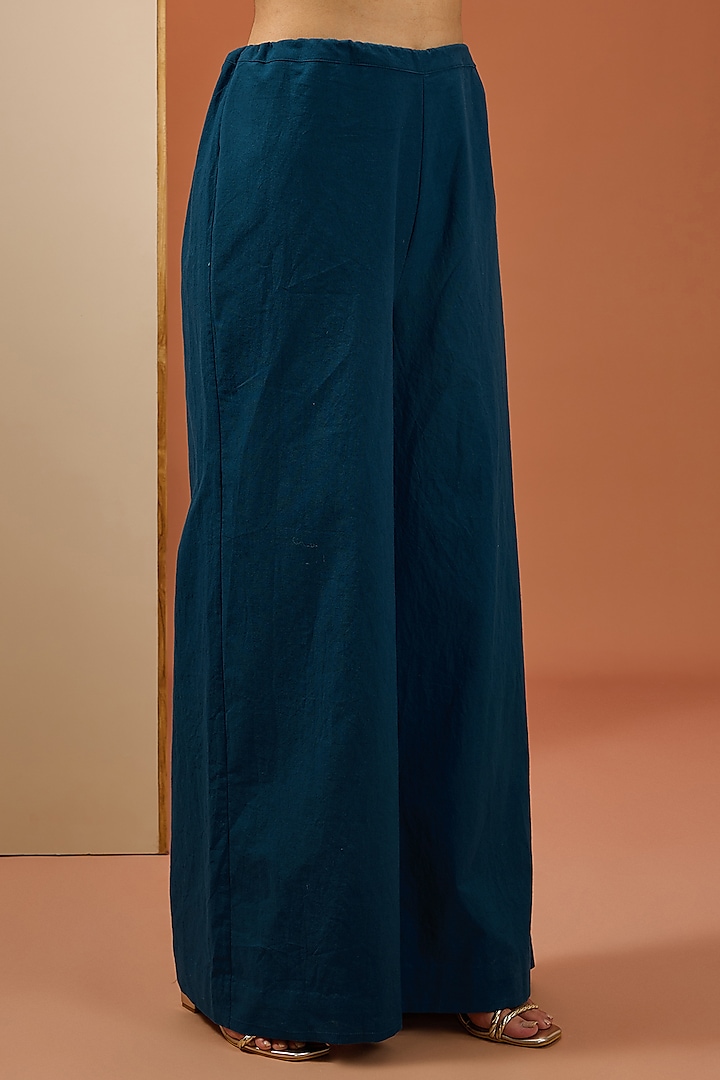 Blue Chanderi Silk & Cotton Hand Embroidered Wedding Anarkali Set by Esha Koul at Pernia's Pop Up Shop