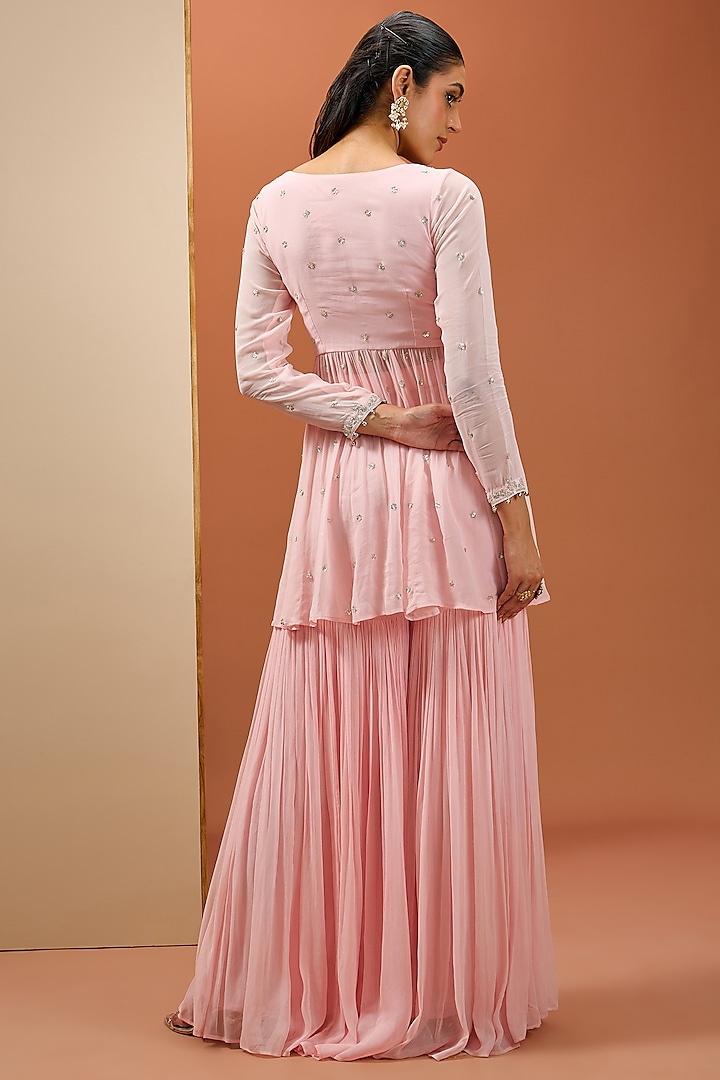 Pink Georgette & Organza Wedding Sharara Set by Esha Koul at Pernia's Pop Up Shop