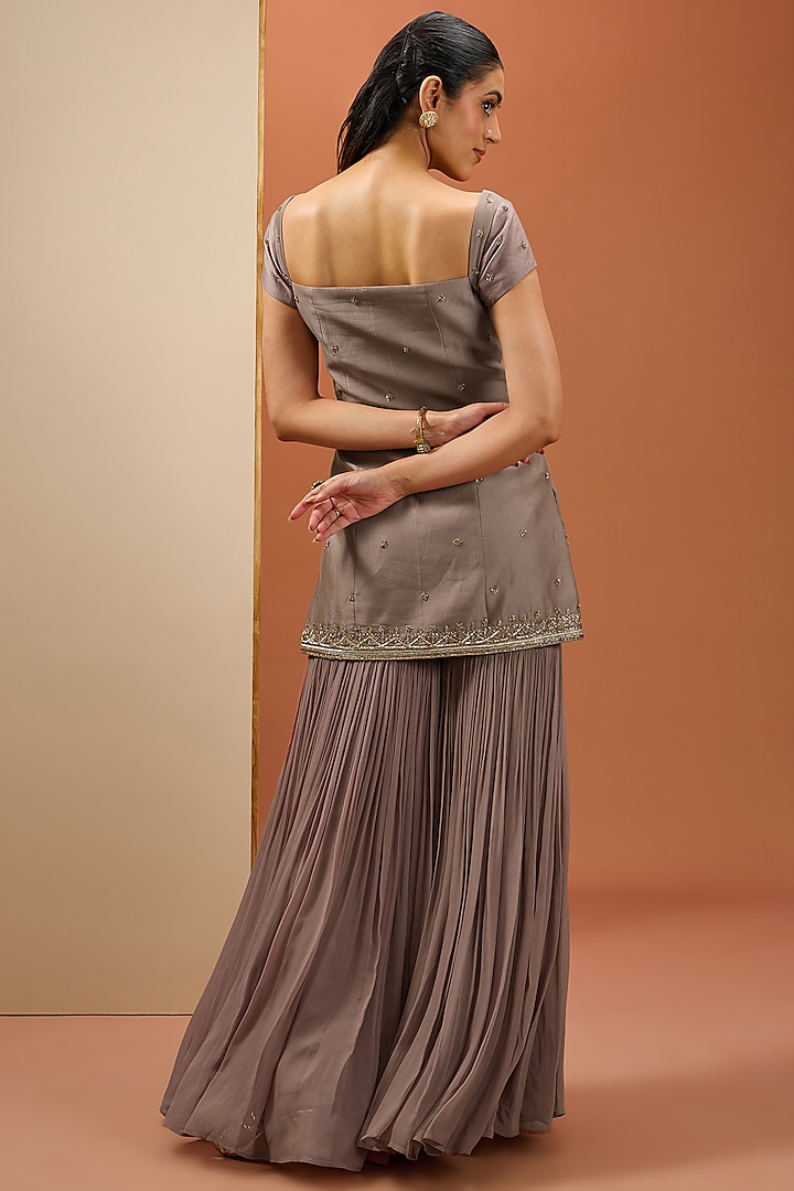 Brown Chanderi & Georgette Wedding Sharara Set by Esha Koul at Pernia's Pop Up Shop