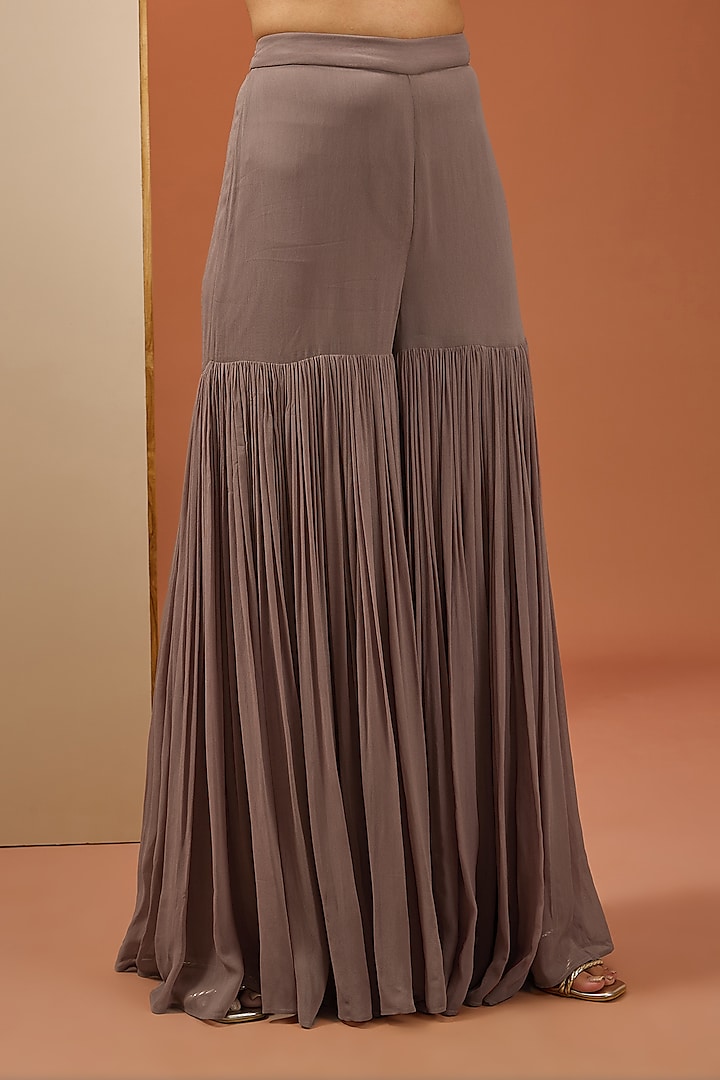 Brown Chanderi & Georgette Wedding Sharara Set by Esha Koul at Pernia's Pop Up Shop