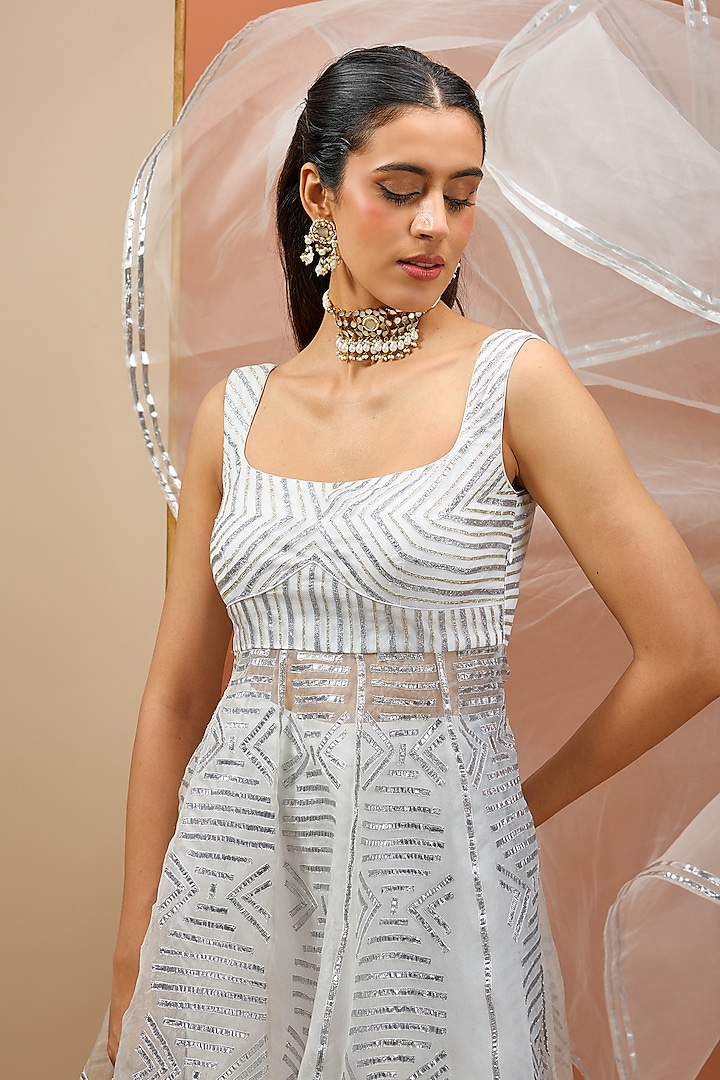 White Organza & Chanderi Wedding Sharara Set by Esha Koul at Pernia's Pop Up Shop
