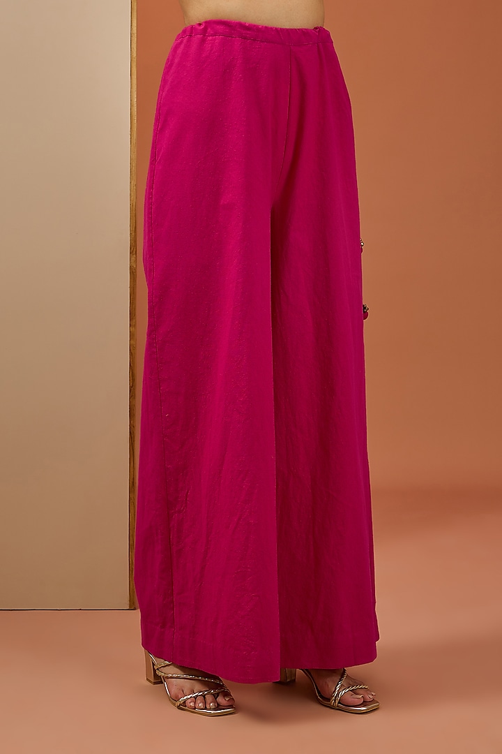 Hot Pink Semi Crepe & Chanderi Party Wear Anarkali Set by Esha Koul at Pernia's Pop Up Shop