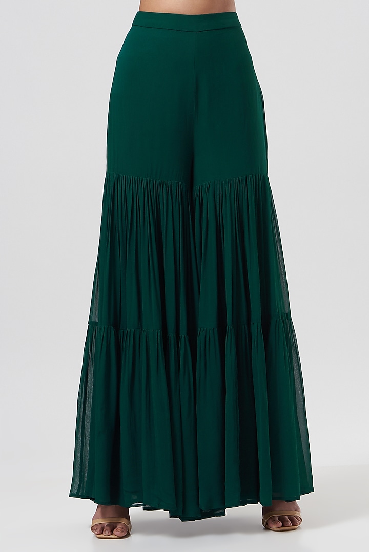 Bottle Green Georgette Wedding Sharara Set by Esha Koul at Pernia's Pop Up Shop