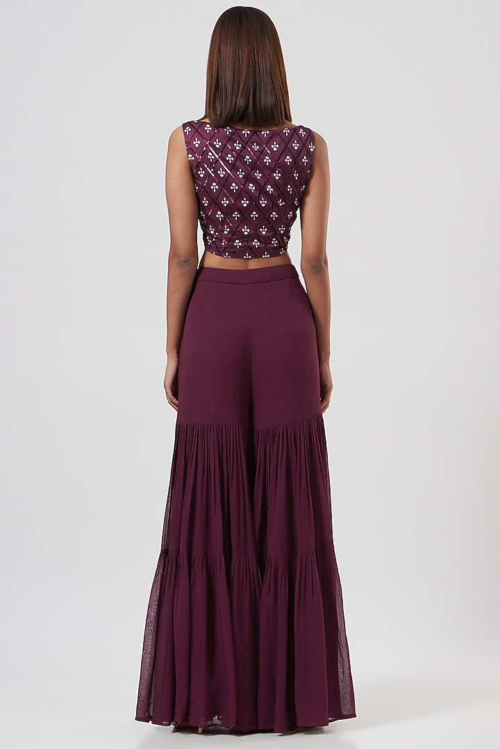 Purple Georgette Party Wear Sharara Set by Esha Koul at Pernia's Pop Up Shop