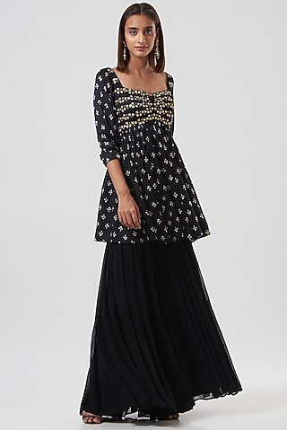 Black Georgette Sharara Set by Esha Koul