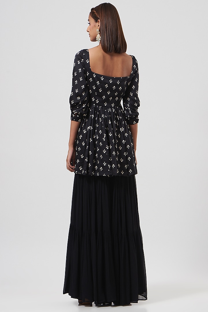 Black Georgette Wedding Sharara Set by Esha Koul at Pernia's Pop Up Shop
