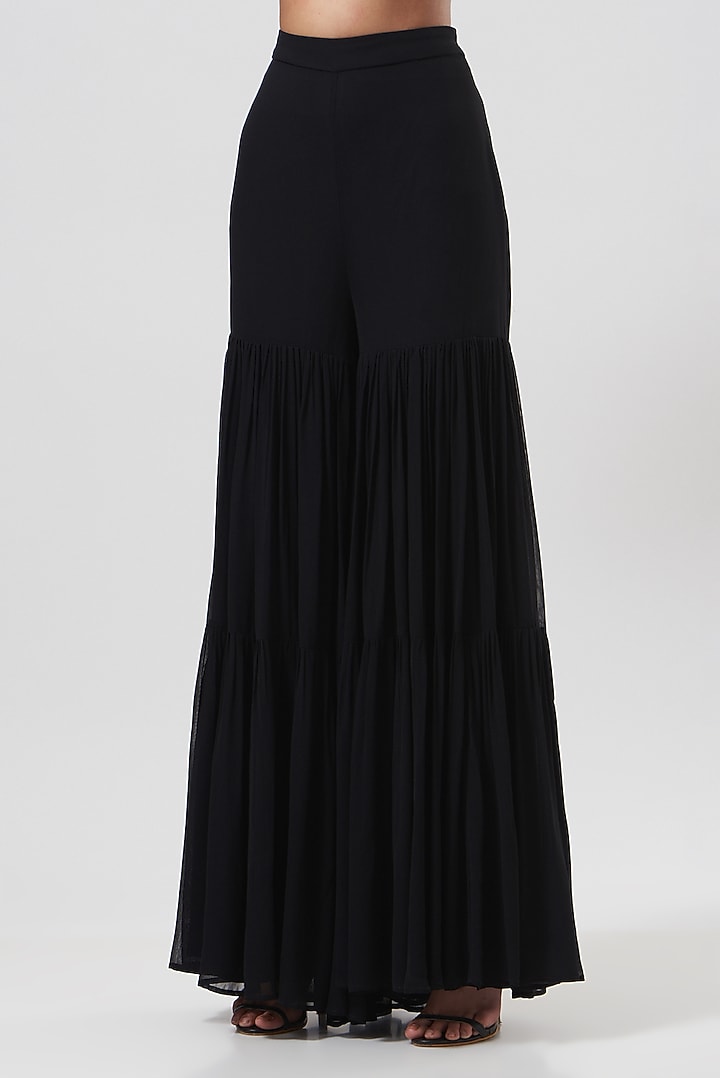 Black Georgette Wedding Sharara Set by Esha Koul at Pernia's Pop Up Shop