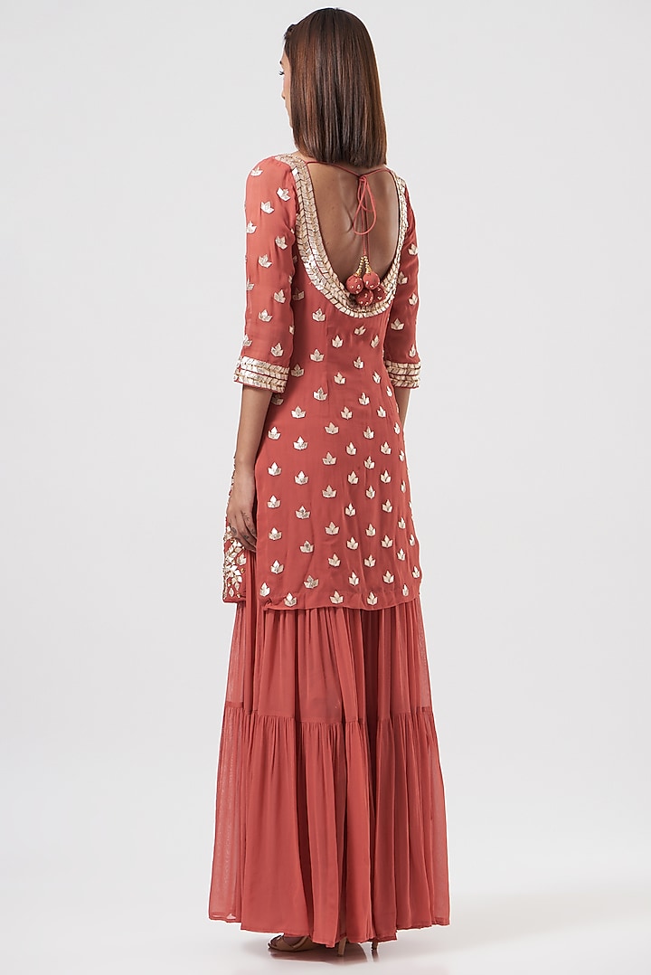 Brick Georgette Wedding Sharara Set by Esha Koul at Pernia's Pop Up Shop