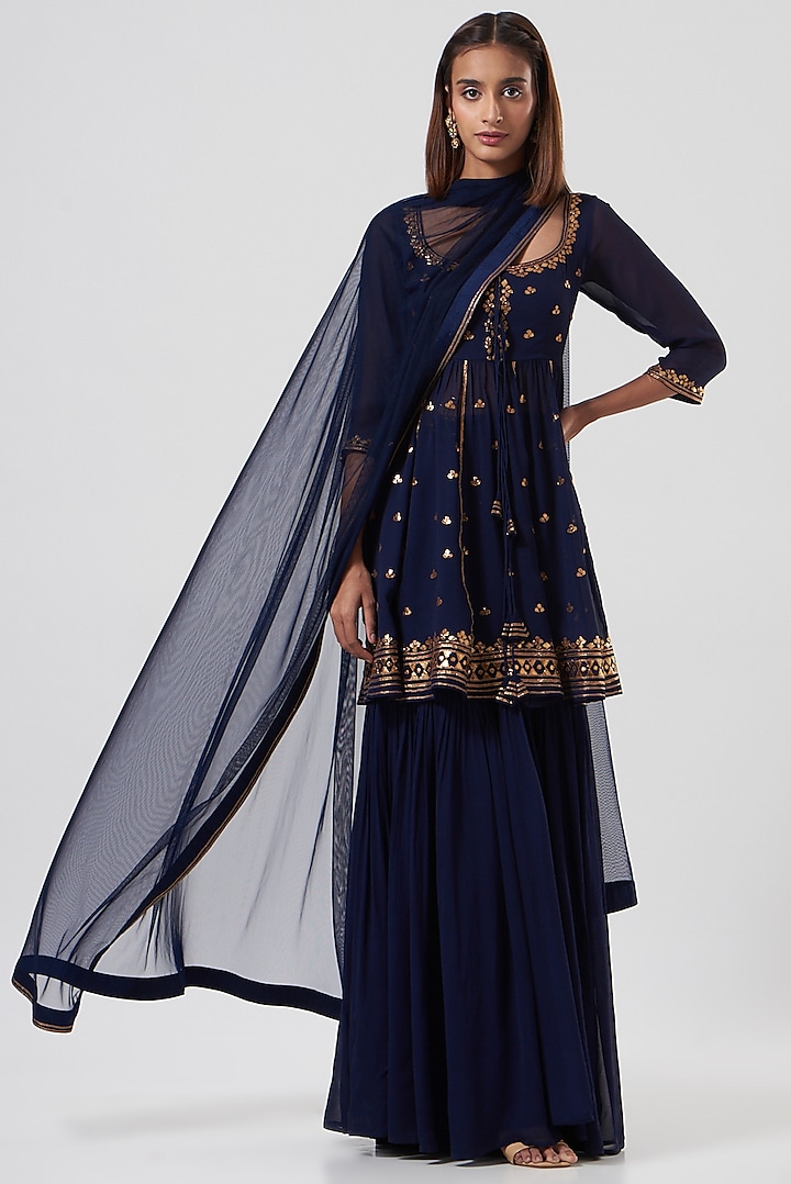 Blue Georgette Sharara Set by Esha Koul