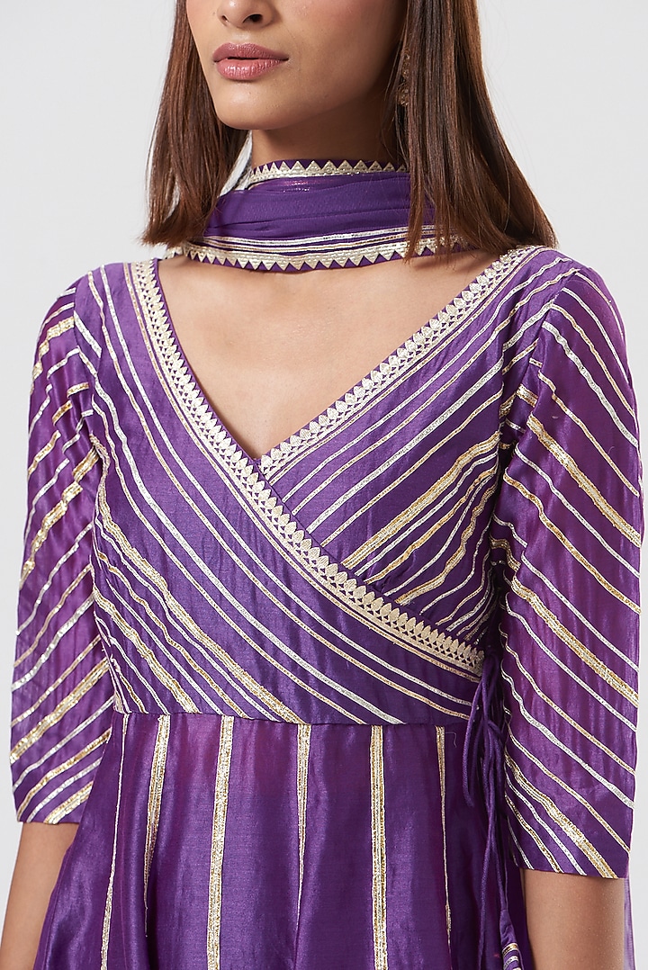 Purple Embroidered Party Wear Anarkali Set by Esha Koul at Pernia's Pop Up Shop