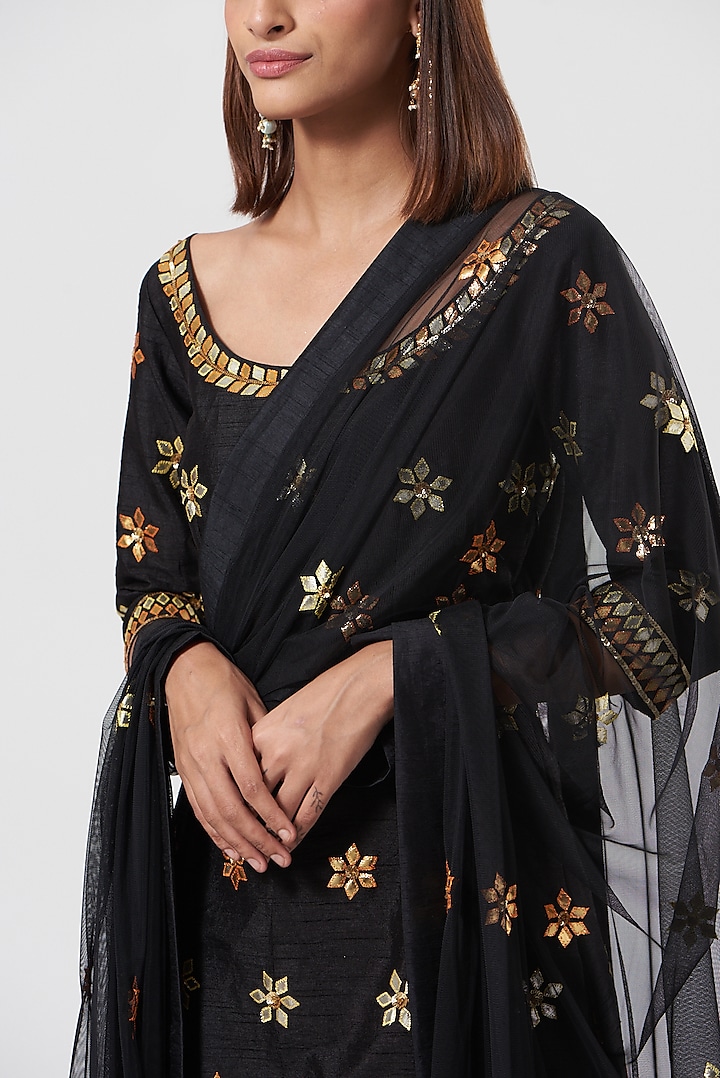 Black Embroidered Wedding Sharara Set by Esha Koul at Pernia's Pop Up Shop