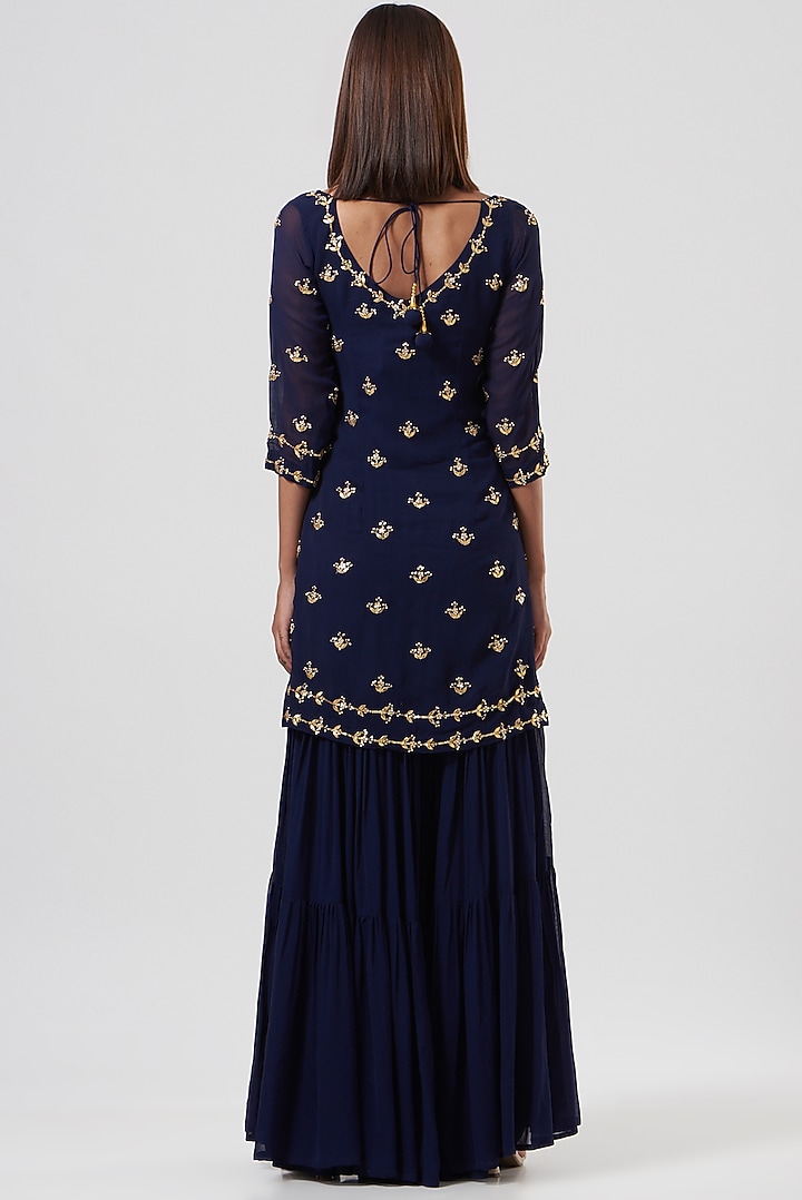 Midnight Blue Georgette Wedding Sharara Set by Esha Koul at Pernia's Pop Up Shop
