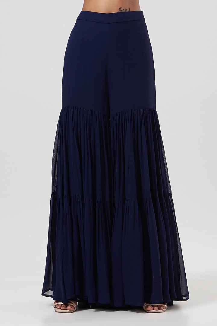 Midnight Blue Georgette Wedding Sharara Set by Esha Koul at Pernia's Pop Up Shop