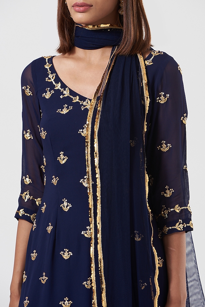 Midnight Blue Georgette Wedding Sharara Set by Esha Koul at Pernia's Pop Up Shop